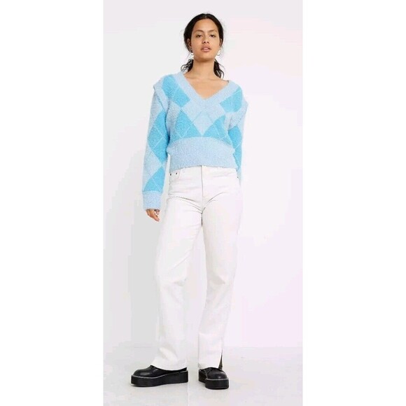 House Of Sunny Argyle Diamond Knit 2 in 1 V Neck Long Sleeve Sweater/Vest US 2 - Picture 3 of 10